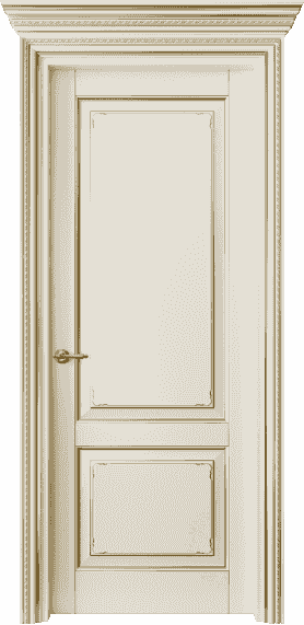 Дверь межкомнатная 6211 БМБЗ. Цвет Бук молочно-белый с золотом. Материал  Массив бука эмаль с патиной. Коллекция Royal. Картинка.