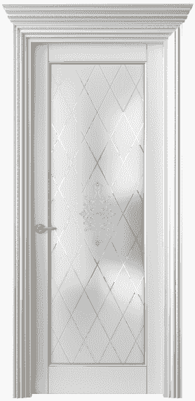 Дверь межкомнатная 6202 ББЛП Сатинированное стекло кристаллайз. Цвет Бук белоснежный с позолотой. Материал  Массив бука эмаль с патиной. Коллекция Royal. Картинка.
