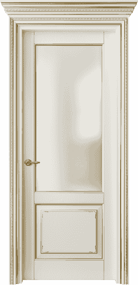 Дверь межкомнатная 6212 БМБЗ САТ. Цвет Бук молочно-белый с золотом. Материал  Массив бука эмаль с патиной. Коллекция Royal. Картинка.