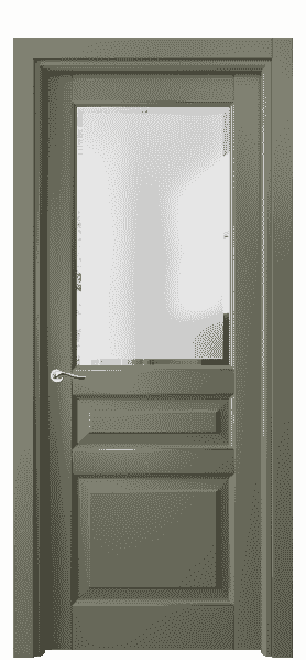 Дверь межкомнатная 0710 БОТП Сатинированное стекло с фацетом. Цвет Бук оливковый тёмный с позолотой. Материал  Массив бука эмаль с патиной. Коллекция Lignum. Картинка.