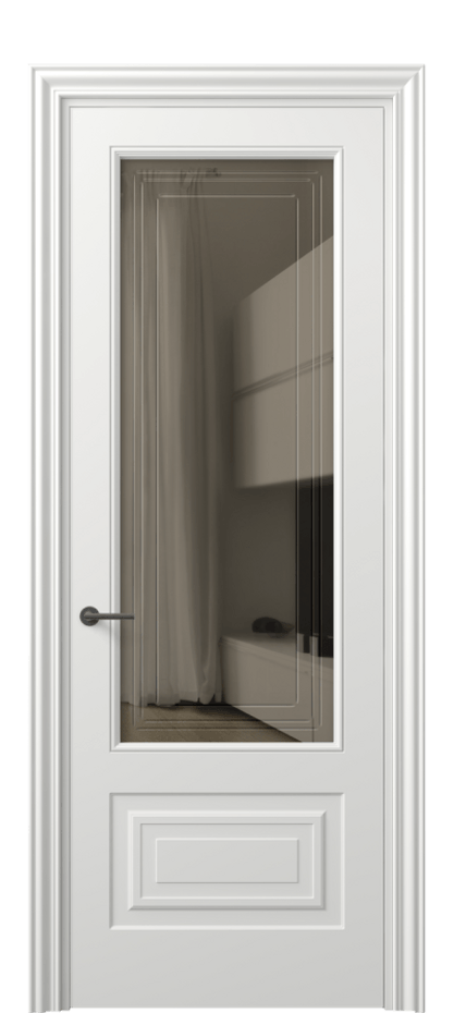 Межкомнатная дверь Mascot 8442 Матовый светло-серый Прозрачное бронзовое стекло с гравировкой "Грани", триплекс Цена 62079 ₽ | Volhovec