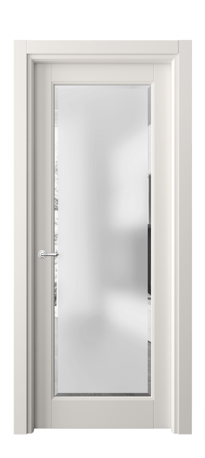 Межкомнатная дверь Тоскана Элегантэ 6300 Матовый пудровый белый Сатинированное стекло с фацетом Цена 94299 ₽ | Volhovec