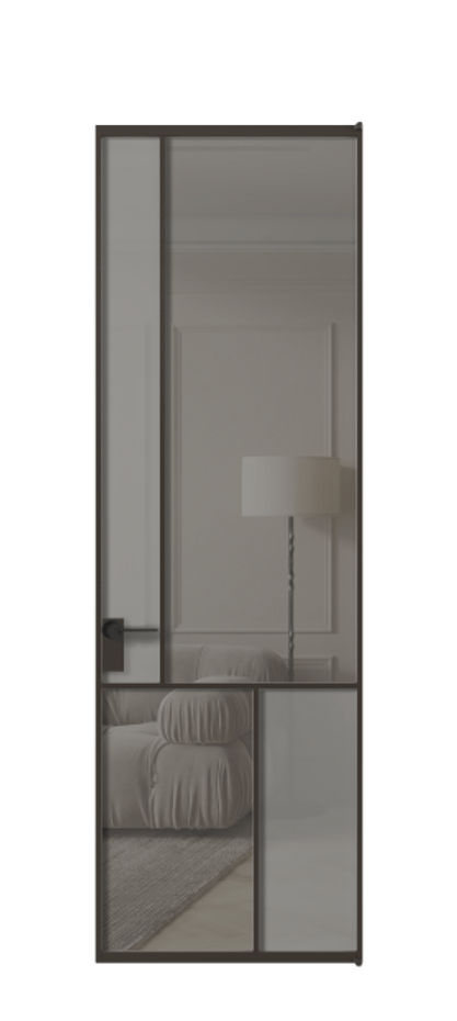 Межкомнатная дверь Mosaic АЛПЛ041.20 Алюминий антрацит Сатинированное серое стекло, триплекс, 6 мм + Прозрачное серое стекло, триплекс, 6 мм Цена 127772 ₽ | Volhovec