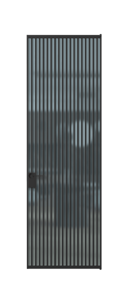 Алюминиевая дверь АЛПЛ040.06 Алюминий Черный Сатинированное голубое стекло, триплекс Цена 186370  | Volhovec