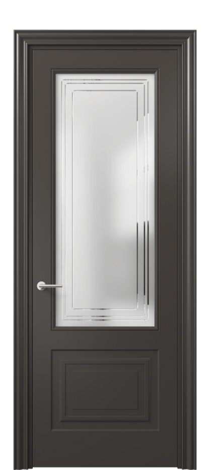 Межкомнатная дверь Mascot 8452 Матовый антрацит Сатинированное стекло с гравировкой "Грани", триплекс Цена 86620 ₽ | Volhovec