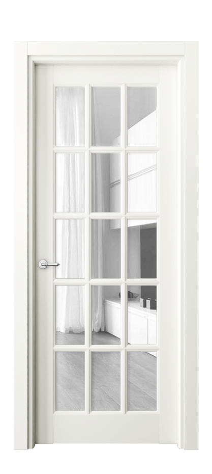 Межкомнатная дверь Тоскана Грильято 6311 Матовый жемчужный Прозрачное стекло Цена 111899 ₽ | Volhovec