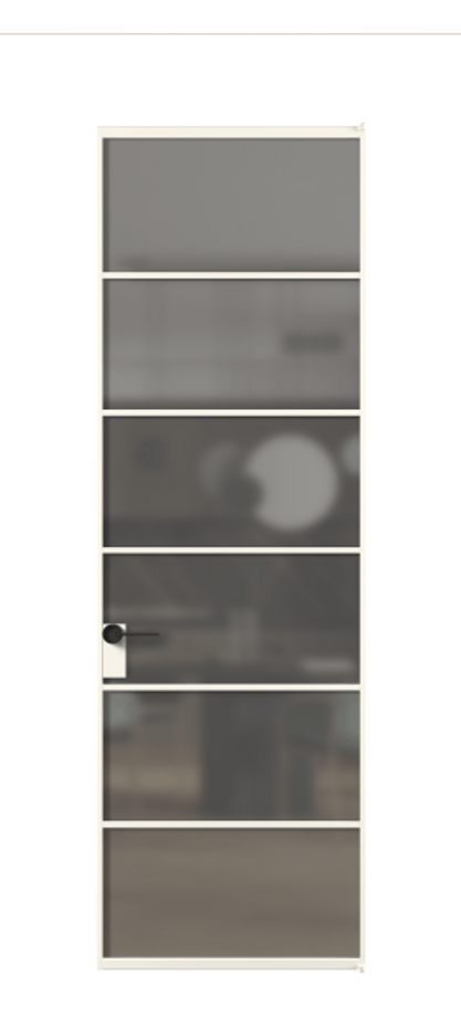 Алюминиевая дверь АЛПЛ040.04 Алюминий пудровый белый Сатинированное серое стекло, триплекс Цена 115372  | Volhovec