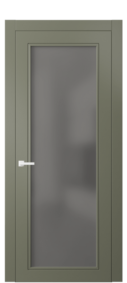 Межкомнатная дверь Нео Классик 8000 Матовый оливковый тёмный Сатинированное серое стекло, триплекс Цена 60224 ₽ | Volhovec