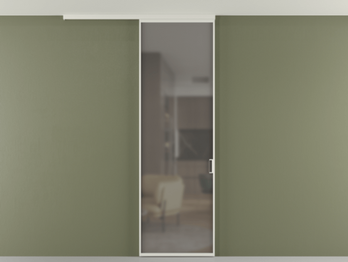 Перегородка Formato вдоль стены на потолок 1 створка АЛПР 040.01 Алюминий Белый Сатинированное серое стекло, триплекс Цена 92544 ₽ | Volhovec