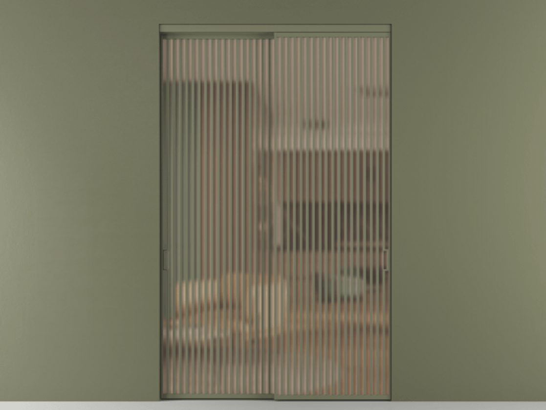 Перегородка Formato внутри проёма 2 створки АЛПР 040.06 Алюминий оливковый тёмный Сатинированное оранжевое стекло, триплекс Цена 589060 ₽  | Volhovec