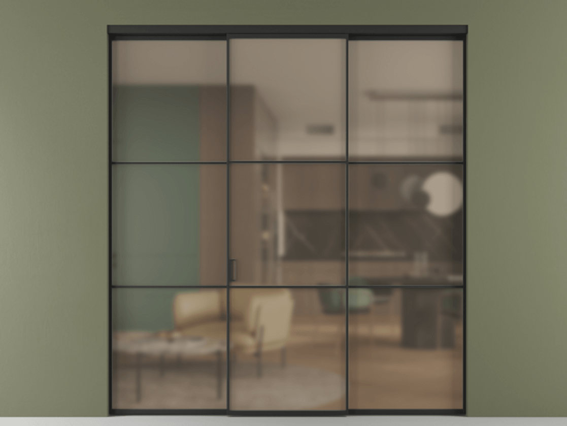 Перегородка Formato внутри проёма 3 створки АЛПР 040.03 Алюминий Черный Сатинированное бронзовое стекло, триплекс. Скрытый короб ЧЕР Цена 238700 ₽ 1. Полотно 3 шт. (800/2100 мм)
2. Комплект установки раздвижной системы
3. Базовый комплект фурнитуры
4.Ручка RONDO. Фабрика дверей Волховец 8 (800) 551 43 19 Перегородка Formato внутри проёма 3 створки АЛПР 040.03 Алюминий Черный Сатинированное бронзовое стекло, триплекс Цена 238700 ₽ | Volhovec