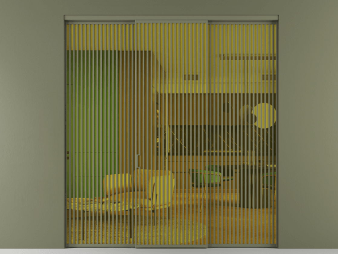 Перегородка Formato внутри проёма 3 створки АЛПР 040.06 Алюминий оливковый тёмный Прозрачное жёлтое стекло, триплекс Цена 483740 ₽ | Volhovec