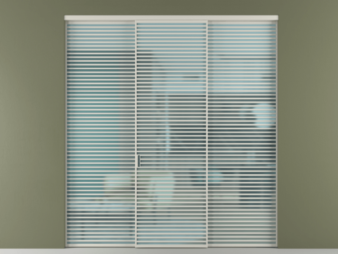 Перегородка Formato внутри проёма 3 створки АЛПР 040.07 Алюминий тёплый серый Сатинированное голубое стекло, триплекс Цена 483740 ₽ | Volhovec