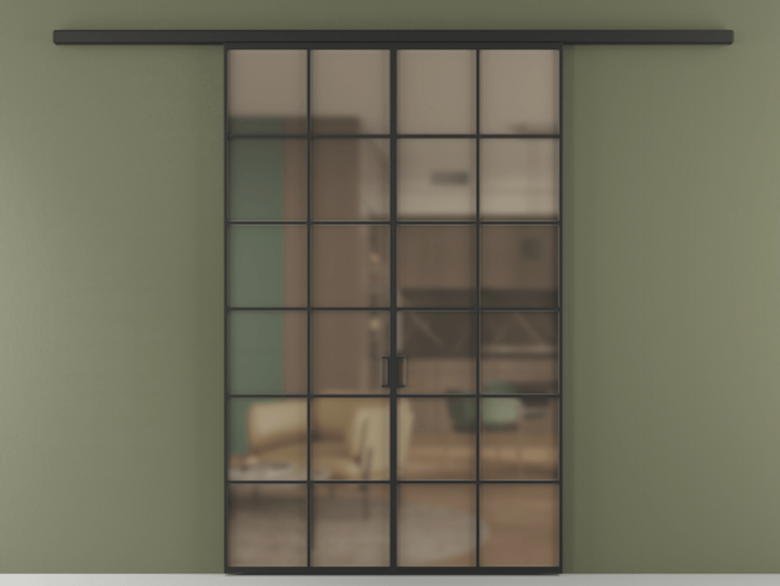 Перегородка Formato вдоль стены двустворчатая АЛПР 040.05 Алюминий Черный Сатинированное бронзовое стекло, триплекс, 6 мм. Скрытый короб ЧЕР Цена 224800 ₽ 1. Полотно 2 шт.  (800/2100 мм)
2. Комплект установки раздвижной системы
3. Базовый комплект фурнитуры
4.Ручка RONDO
. Фабрика дверей Волховец 8 (800) 551 43 19  Перегородка Formato вдоль стены двустворчатая АЛПР 040.05 Алюминий Черный Сатинированное бронзовое стекло, триплекс, 6 мм Цена 224800 ₽ | Volhovec