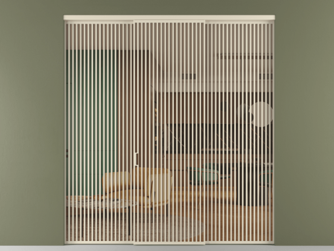 Перегородка Formato внутри проёма 3 створки АЛПР 040.06 Алюминий бежево-серый Прозрачное оранжевое стекло, триплекс Цена 483740 ₽ | Volhovec