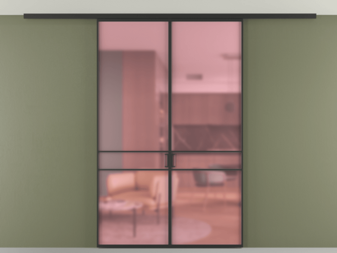 Перегородка Formato вдоль стены на потолок 2 створки АЛПР 040.02 Алюминий Черный Сатинированное розовое стекло, триплекс Цена 179575 ₽ | Volhovec