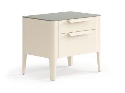 Мебель Тумба прикроватная Piega 2 ящика. Цвет Матовый светло-бежевый. Материал Гладкая эмаль. Коллекция Тумба прикроватная Piega 2 ящика. Картинка.