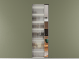 Алюминевая перегородка skr1_07_ Алюминий тёплый серый Matelux Crystal Vision. Цвет Алюминий тёплый серый. Материал Алюминий в эмали. Коллекция Перегородка Formato скрытый пенал одностворчатая. Картинка.