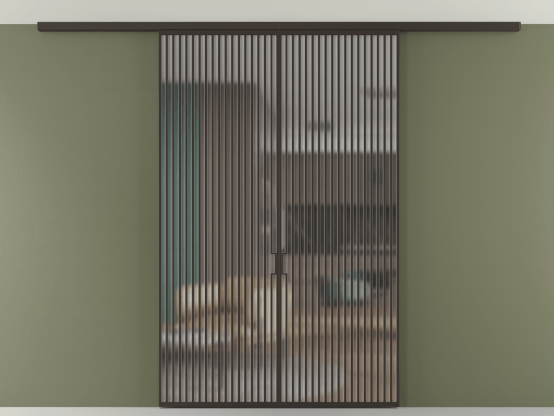 Алюминевая перегородка АЛПР 040.06_ААН_Matelux Crystalvision_new. Цвет Алюминий антрацит. Материал Алюминий в эмали. Коллекция Перегородка Formato вдоль стены на потолок 2 створки. Картинка.