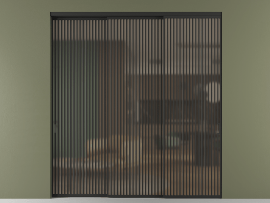 Алюминевая перегородка vn3_06 Бронза сатин триплекс ЧЕР. Цвет Алюминий Черный. Материал Алюминий. Коллекция Перегородка Формато внутри проёма 3 створки с синхронным механизмом. Картинка.