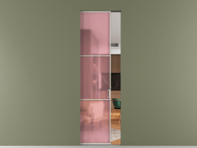 Алюминевая перегородка skr1_03_ Алюминий тёплый серый Сатинированное розовое стекло, триплекс, 6мм. Цвет Алюминий тёплый серый. Материал Алюминий в эмали. Коллекция Перегородка Formato скрытый пенал 1 створка. Картинка.