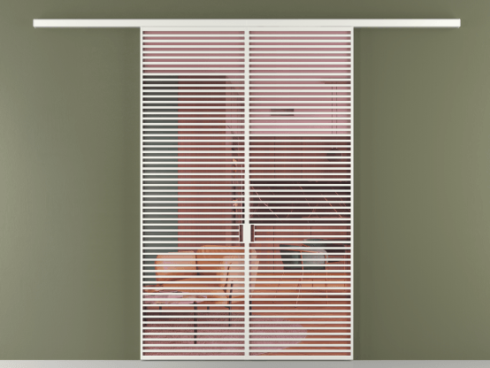 Алюминевая перегородка vd2_07_ Алюминий светло-серый Прозрачное розовое стекло, триплекс, 6мм. Цвет Алюминий светло-серый. Материал Алюминий в эмали. Коллекция Перегородка Formato вдоль стены 2 створки. Картинка.