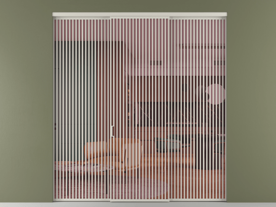 Алюминевая перегородка vn1+2_06_ Алюминий тёплый серый Прозрачное розовое стекло, триплекс, 6мм. Цвет Алюминий тёплый серый. Материал Алюминий в эмали. Коллекция Перегородка Formato внутри проёма 3 створки. Картинка.