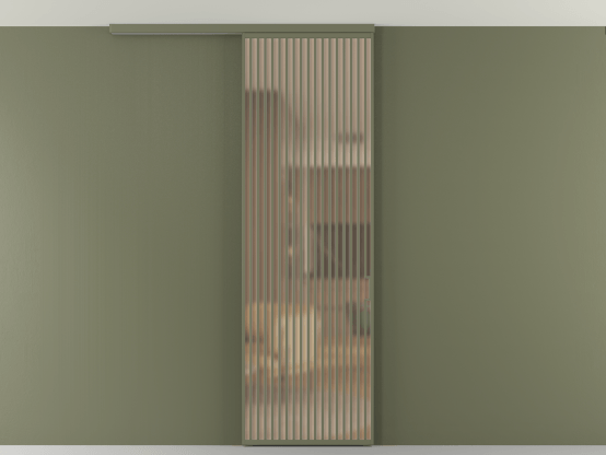 Алюминевая перегородка АЛПР 040.06_АОТ_САТ ОРАНЖ_new. Цвет Алюминий оливковый тёмный. Материал Алюминий в эмали. Коллекция Перегородка Формато вдоль стены на потолок 1 створка. Картинка.